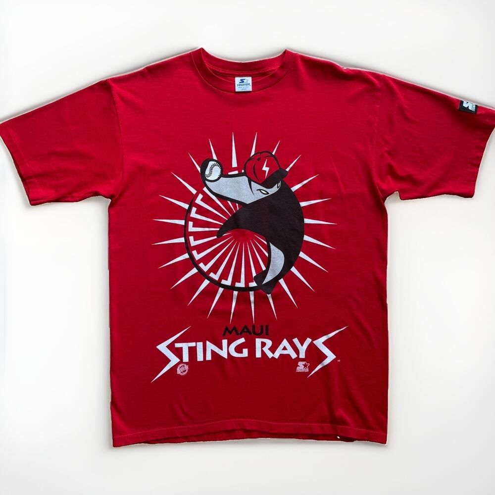 Vintage Maui Sting Rays Shirt Large Red 90s Starter Baseball Hawaii AOP